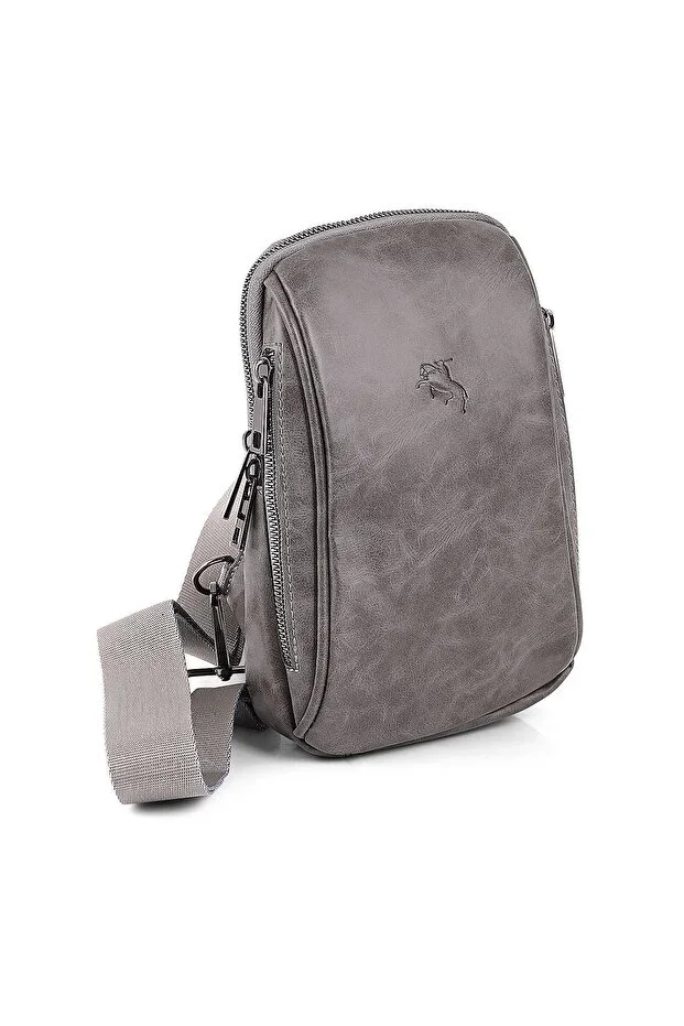 Men's Shoulder Bag Cross Chest and Back Bag Body Bag Grey Vegan Leather Etn-72-g