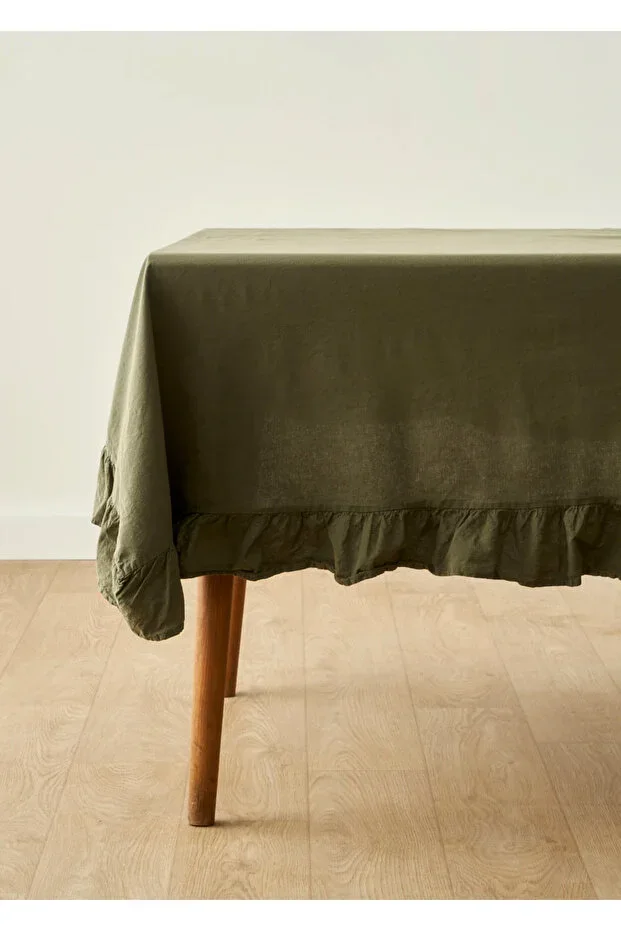 100% Cotton Elegance Ruffled Edge Tablecloth Khaki (150x250 cm)