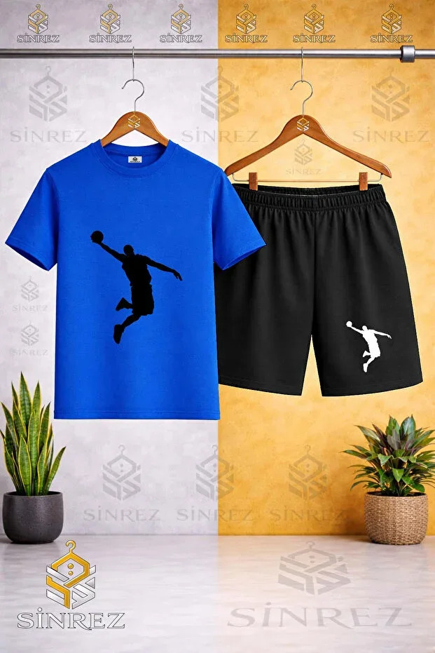 Round Neck BASKET ADAM BLACK Printed T-shirt - Shorts Set