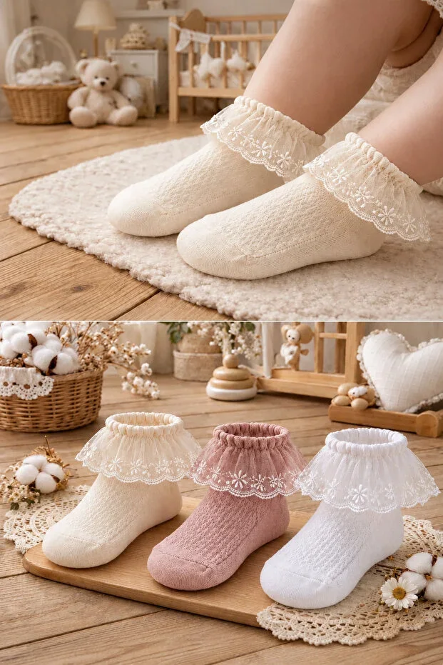 Organic Cotton Premium 3-Pack Baby Tulle Socks - Perfumed and Washed