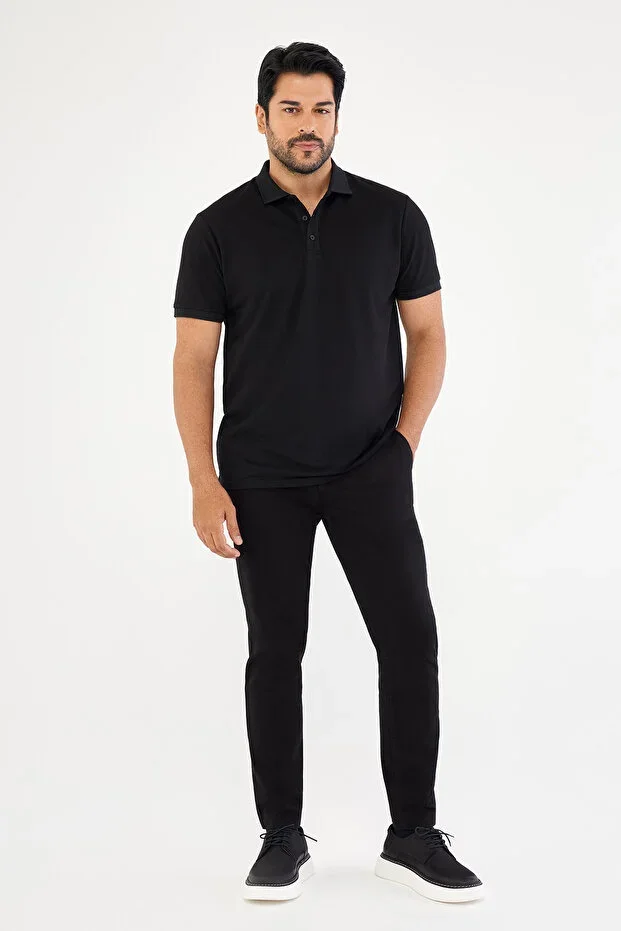 Men's Black Canvas Non-Knee-Mark Slim Fit Narrow Cut Side Pocket Casual Trousers