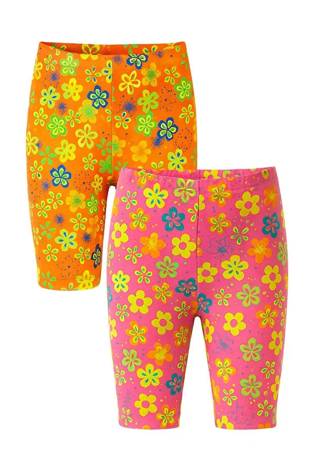 Girls' Flower Patterned Cotton Capri Tights 2-Pack