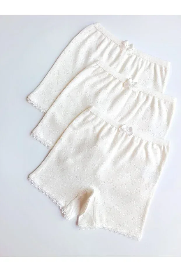 Girl's Skirt/Dress Bottom 100% Cotton Ecru/Retro Cuffed Panty/Boxer 3-Pack