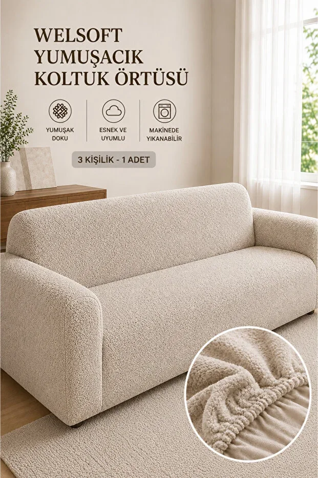 Soft Welsoft Elastic 3-Seater Sofa Cover Non-Slip Flexible and Washable Sofa Cover VIZON