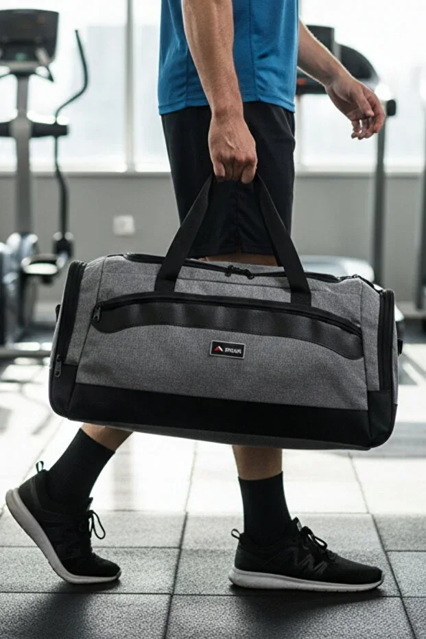 Nil-12 SPORTS BAG SHOE COMPARTMENT TRAVEL BAG HAND LUGGAGE GYM SPORTS HALL GREY