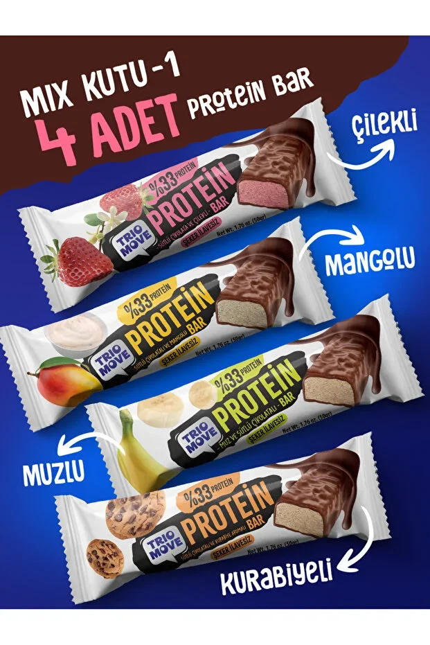 50 gram Protein Bar 4'lü Karışık Tanışma Paketi 50 gr X4 Adet TrioMove