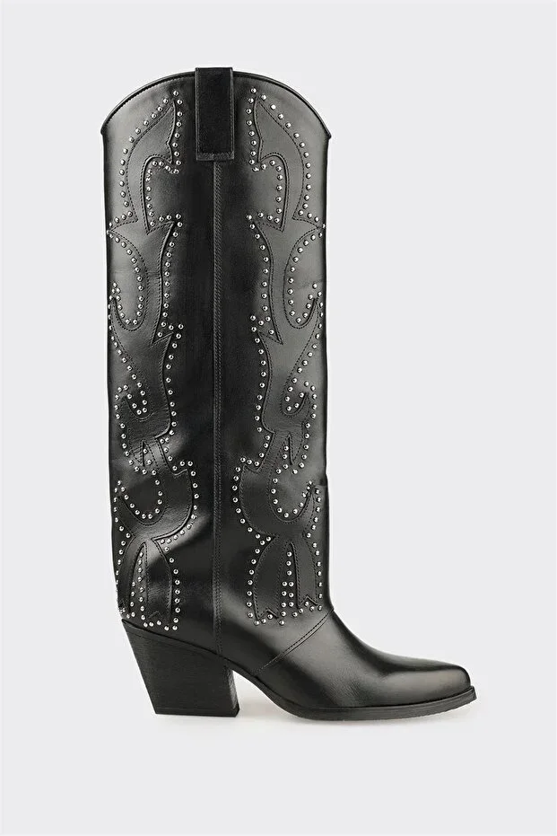 Black Leather Women's Western Boot