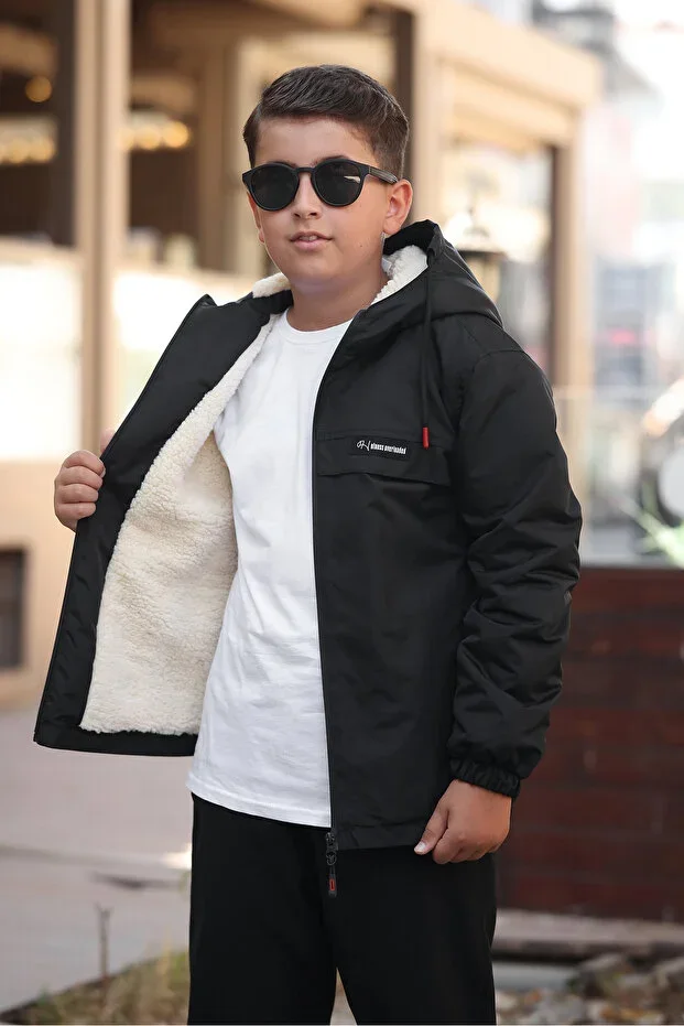 Children's Fur Lined Thick Waterproof Hooded Children's Coat Premium Coat