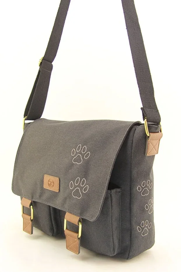 Unisex Black Canvas Paw Waterproof Messenger Business School Briefcase Laptop Bag