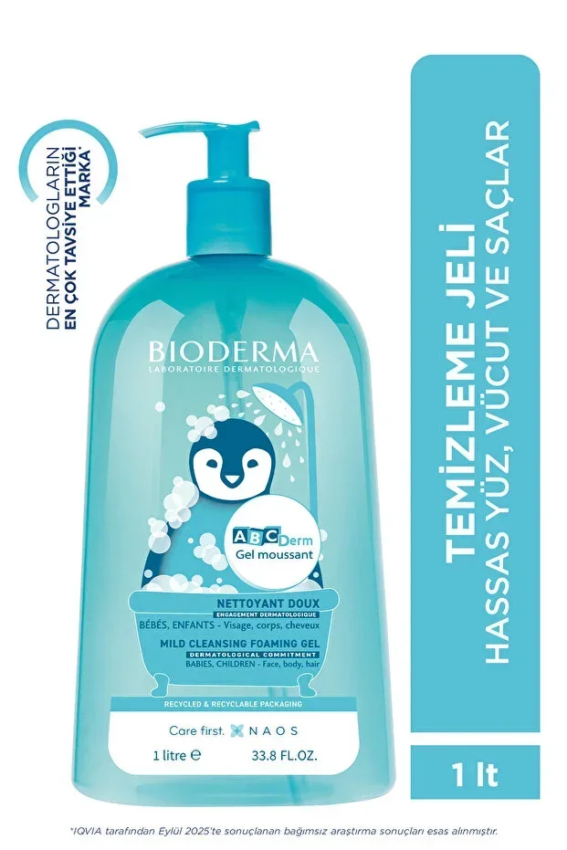 ABCDerm Foaming Cleanser Newborn, Baby, Child Sensitive Skin Face, Hair, Body Cleansing Gel 1 L
