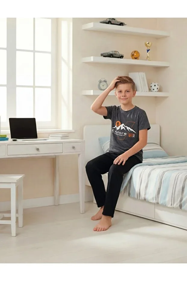 Boys Printed Detail Short Sleeve Pajama Set