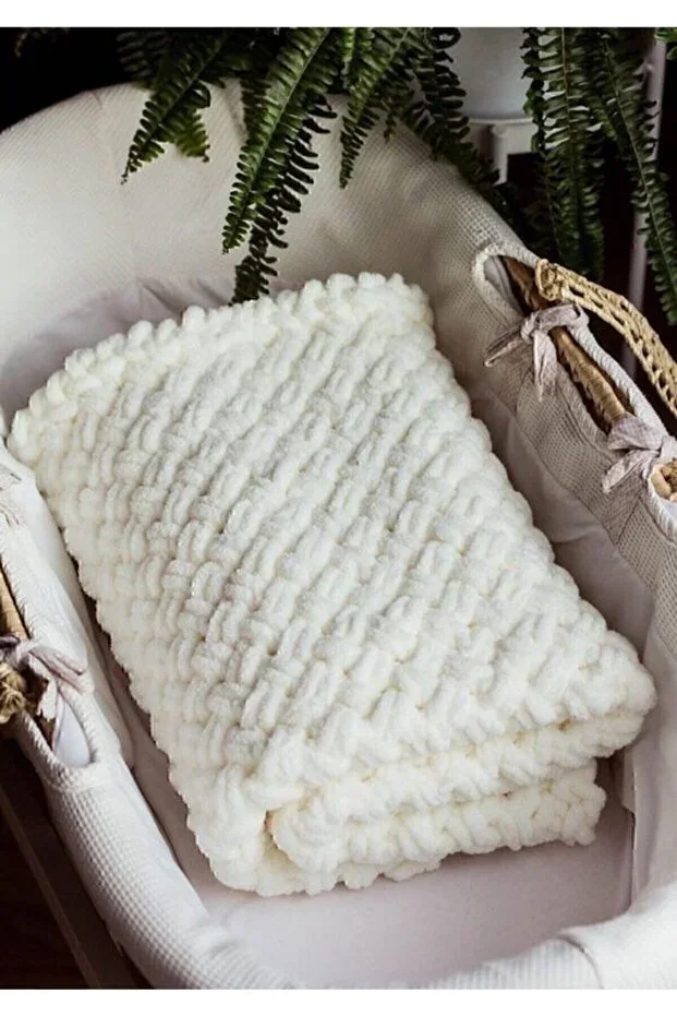 Alize Soft Knitting Baby Blanket - Ecru