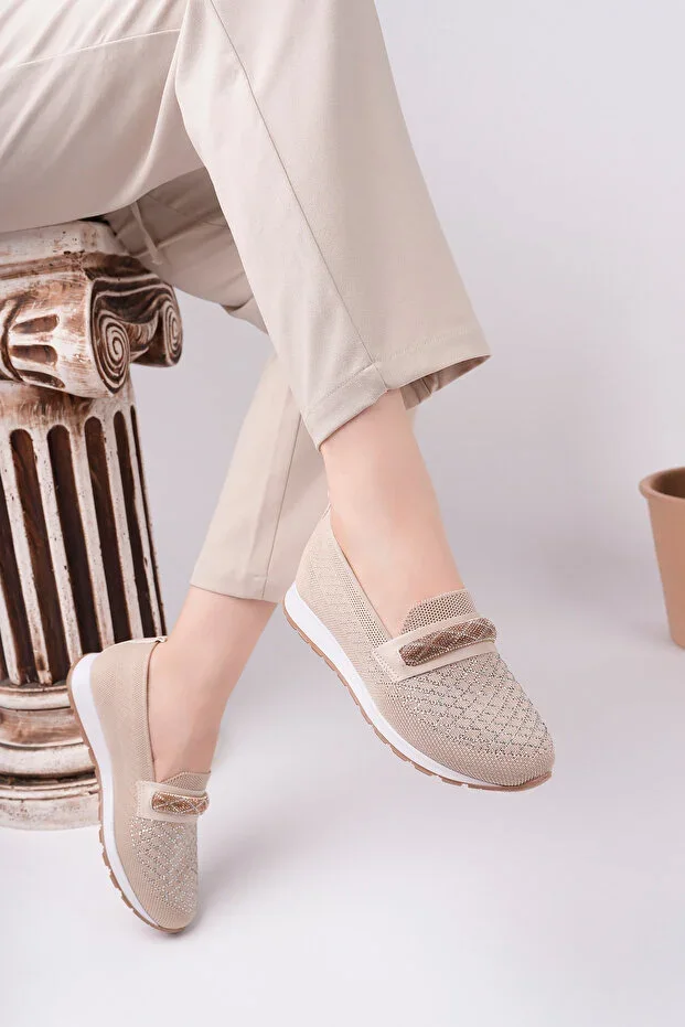 Beige Stone Detailed Daily Sport Ballet Flats
