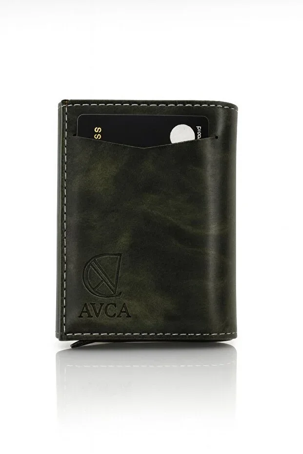 Vegan Leather Wallet with Cash Compartment and Card Slider Mechanism