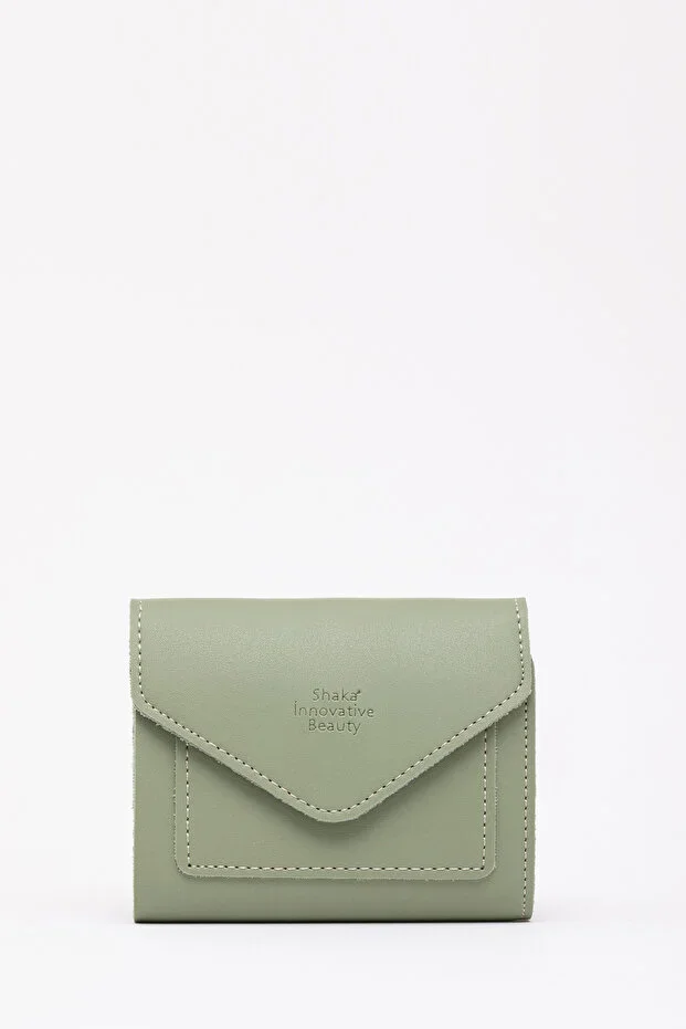 Mint Green SHK67 Faux Leather Coin And Paper Money Compartment Snap Button Card Holder Envelope Model Pocket Wallet