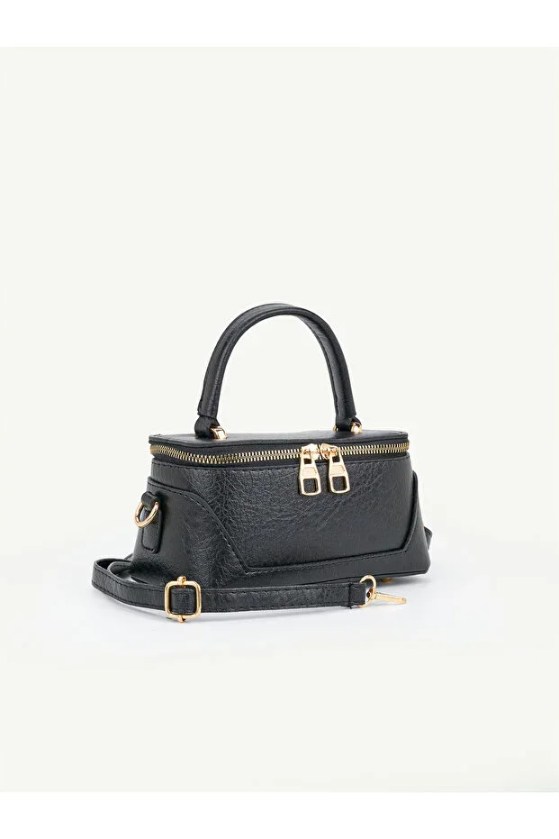 Women's Box Model Leather Handle Zippered Crossbody Hand Shoulder Bag