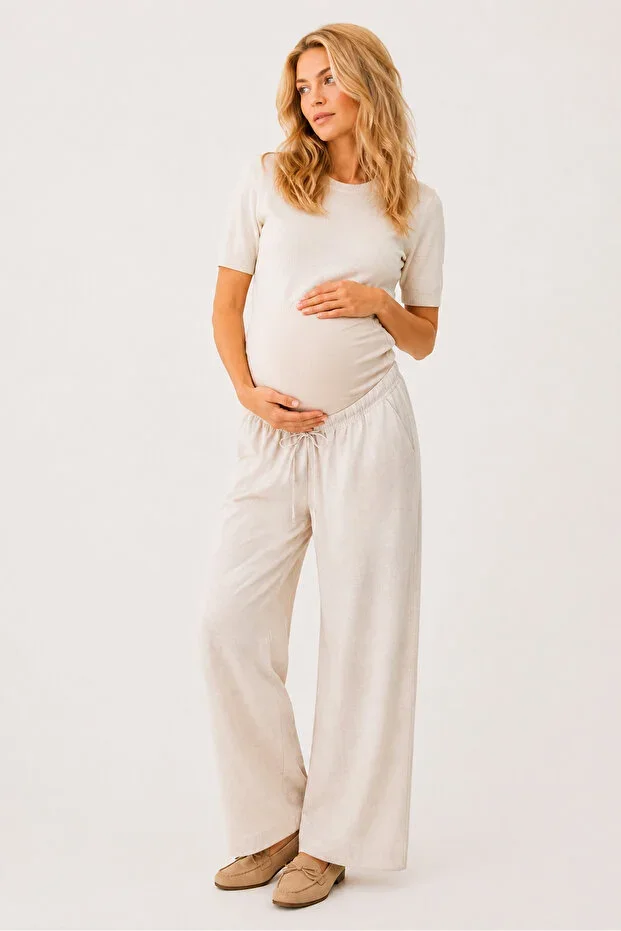 MYRA8800 – Natural Linen Summer Maternity Pants