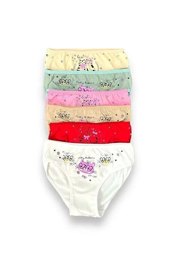 Mixed Color Girls' Panties 6-Pack Cute Cats