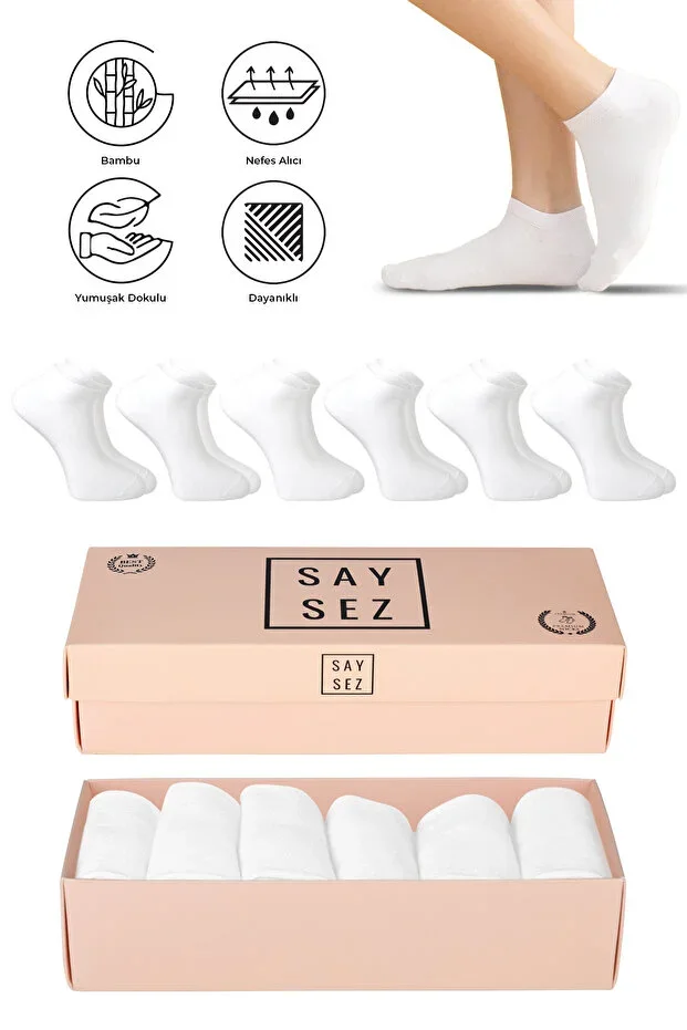 Bambu Women's Socks Flat White Socks Seamless Premium Boxed 6-Pack