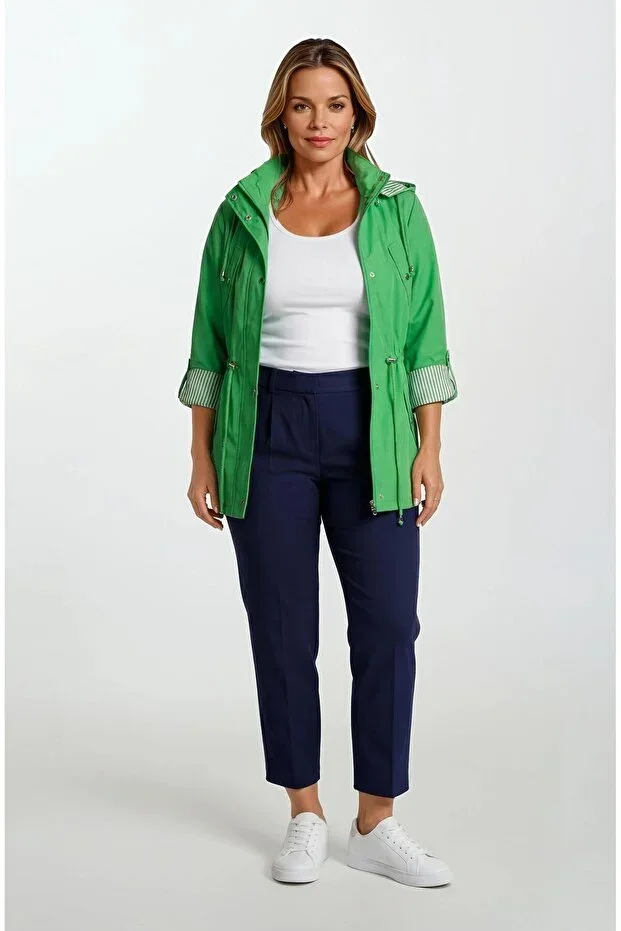 Goudot Hooded Seasonal Parka – Belted, Snap Button Detail GREEN