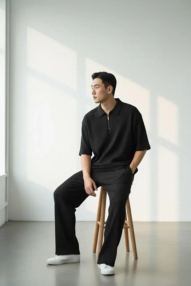 Men's Black Half-Zip Ottoman Tracksuit