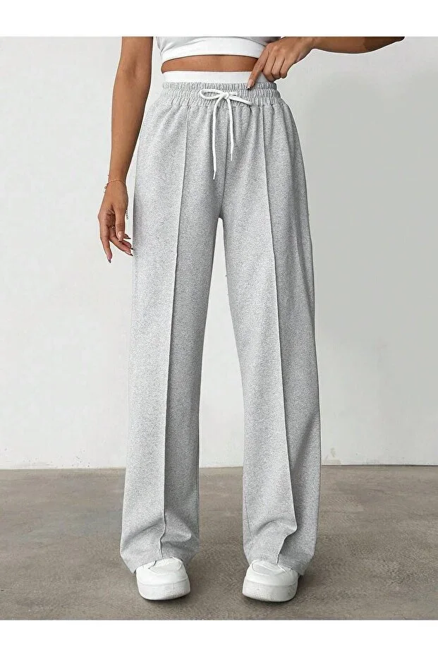 Summer Combed Cotton Fabric Elastic Waist Wide Leg Sweatpants