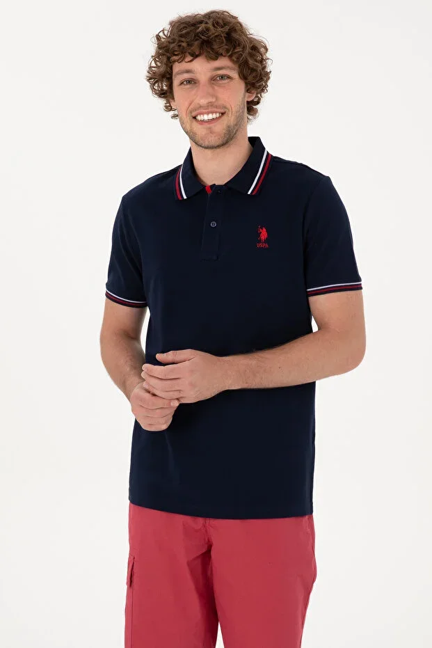 Men's Regular Fit Polo Neck Navy Blue Basic T-shirt 50306011-VR033