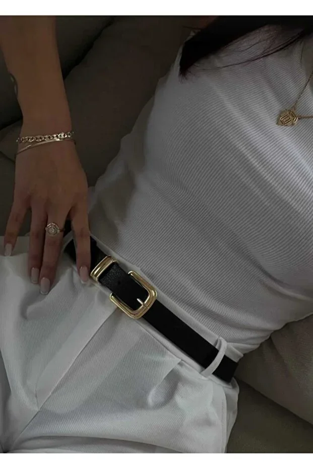 Gold Buckle Black Women's Belt