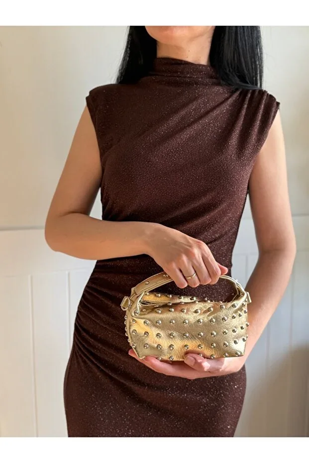 Kadın Elya Model Zımbalı Zincir Askılı Mini El Ve Omuz Çantası