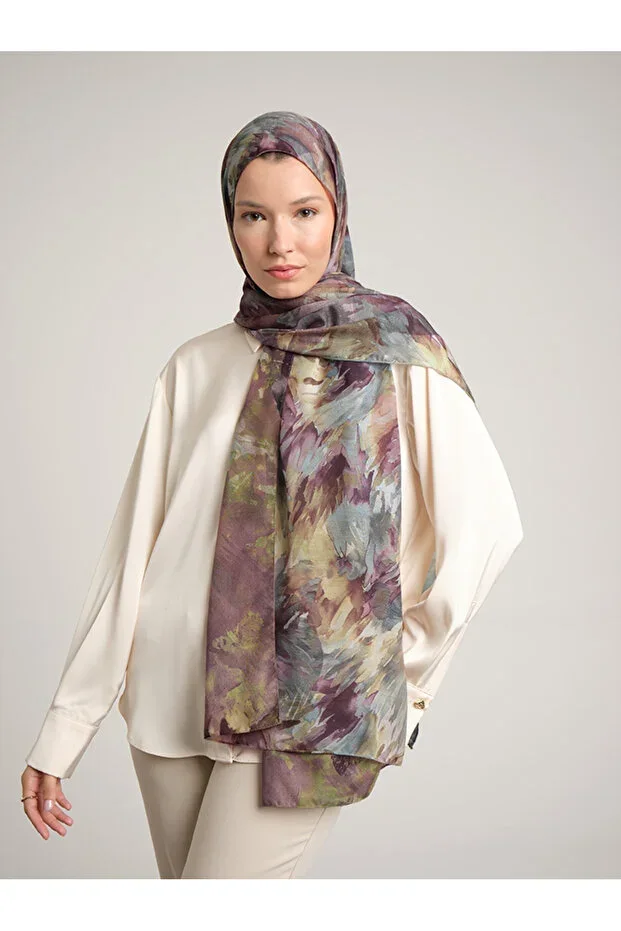 Gülce Floral Pattern Double-Sided Scarf - Rose Mint