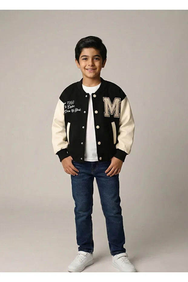 PRINTED 3-THREAD BRUSHED CHILD COLLEGE JACKET