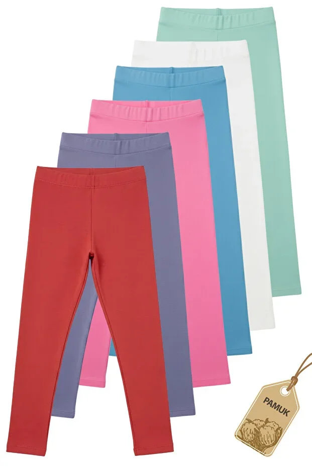Girls' Tights - 6-Piece Set Plain Basic Lycra Seasonal Cotton Non-Sweating Long Tights Set (SET-5)