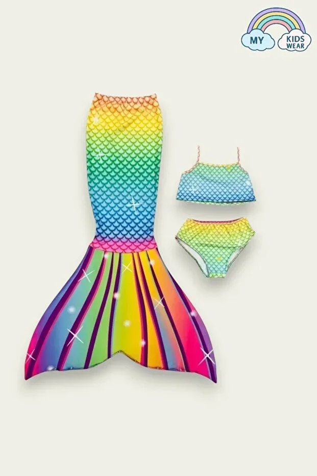 Girls Mermaid Costume Bottoms and Tail 3-Piece Set