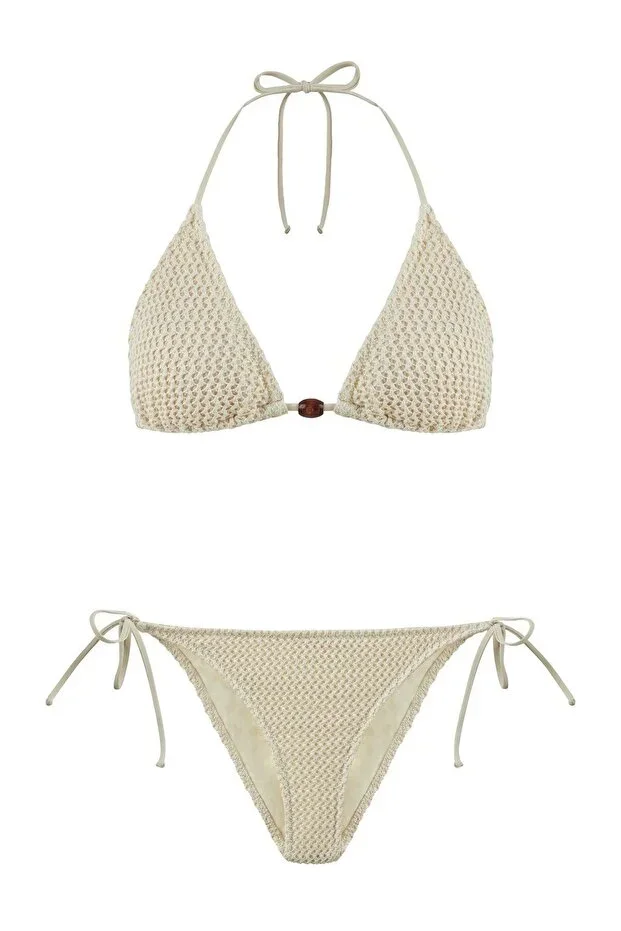 Ecru Crochet Triangle Bikini Set