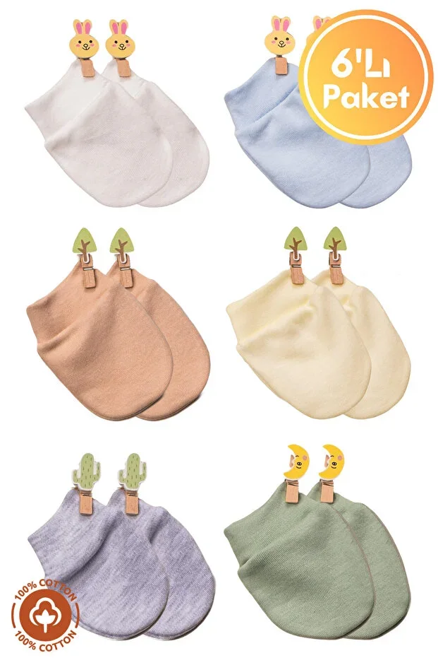 Unisex Baby Newborn Combed Organic Cotton Baby Mittens 6 Pair Set