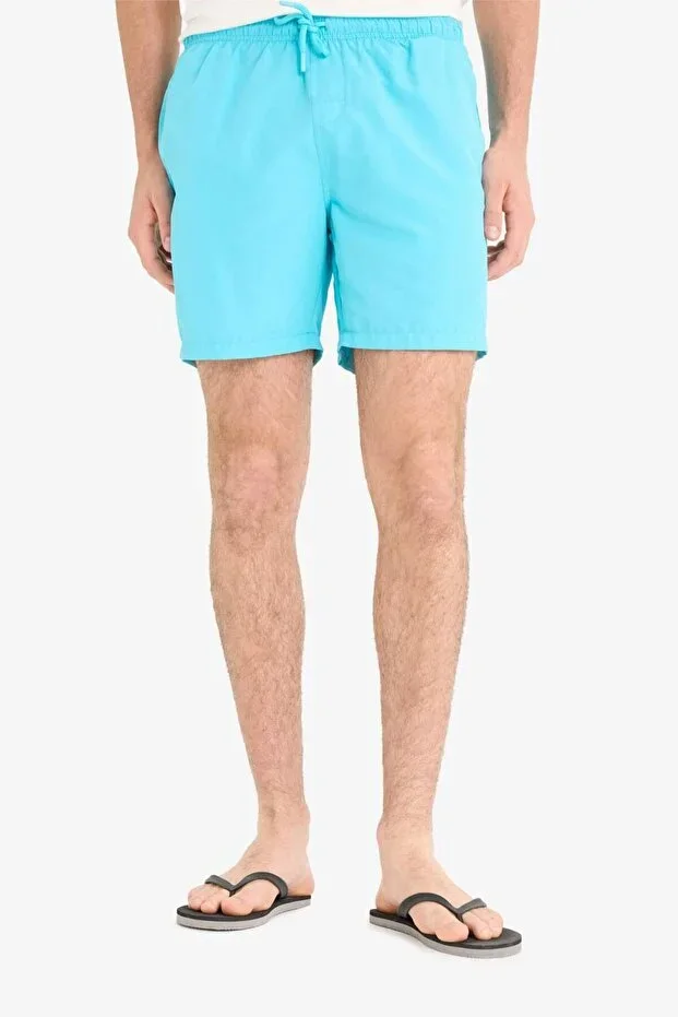 Regular Fit Short Length Pocketed Mesh Lined Belted Waist Straight Lightweight Fabric Beach Shorts E5133AXNS