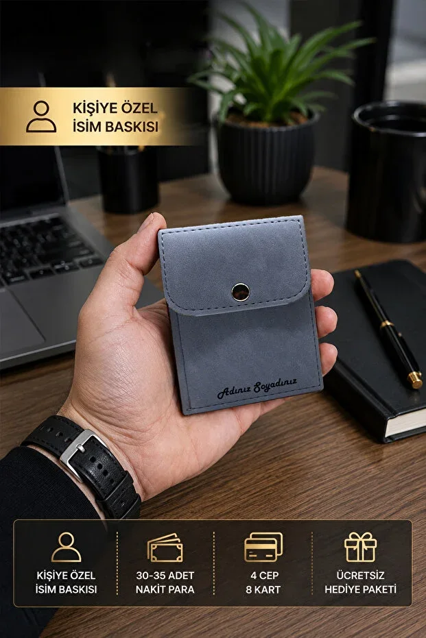 Customizable Special Design Suede Faux Leather Men/Women Unisex Wallet - Navy Blue