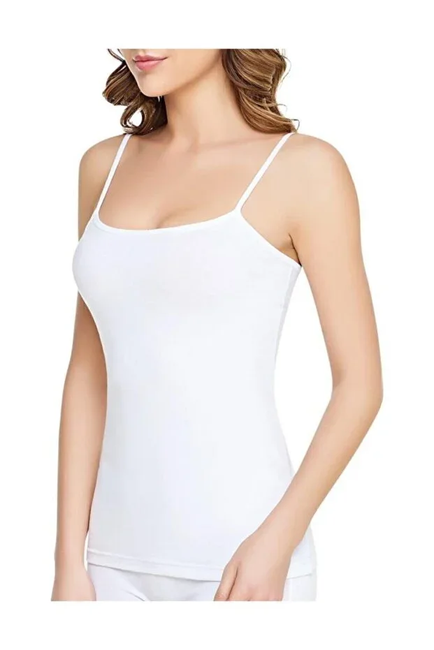 Women's White Pack Cotton Ribana Spaghetti Strap Tank Top 3's