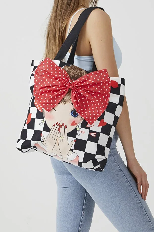 Popart Checkered Pattern Fabric Beach Shopping Bag
