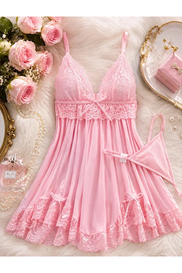 Women's lace-detailed tulle nightgown
