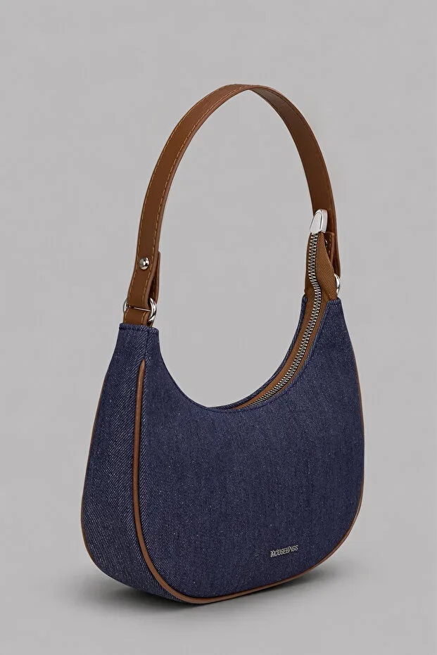 Urban Denim Hobo Omuz Çantası – Kontrast PU Deri Askılı