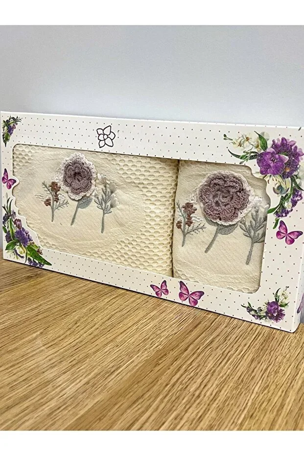 3d Flower Embroidered Boxed Dowry 1 Piece 50x90 Hand Face Towel 1 Piece 30x50 Kitchen Towel
