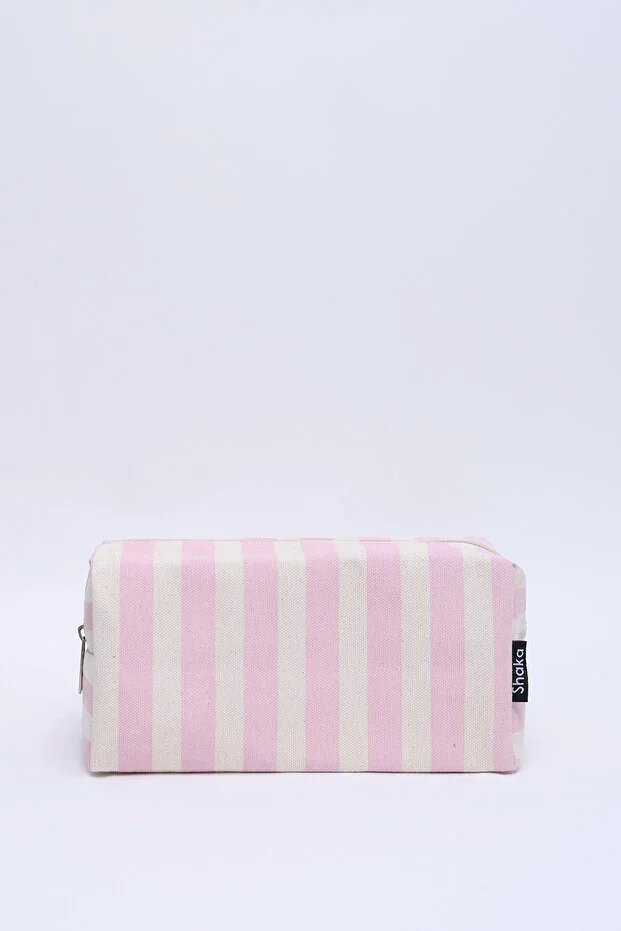 Pink Shk221 Canvas Fabric, Single Compartment, Zippered, Multi-Purpose Travel and Makeup Bag