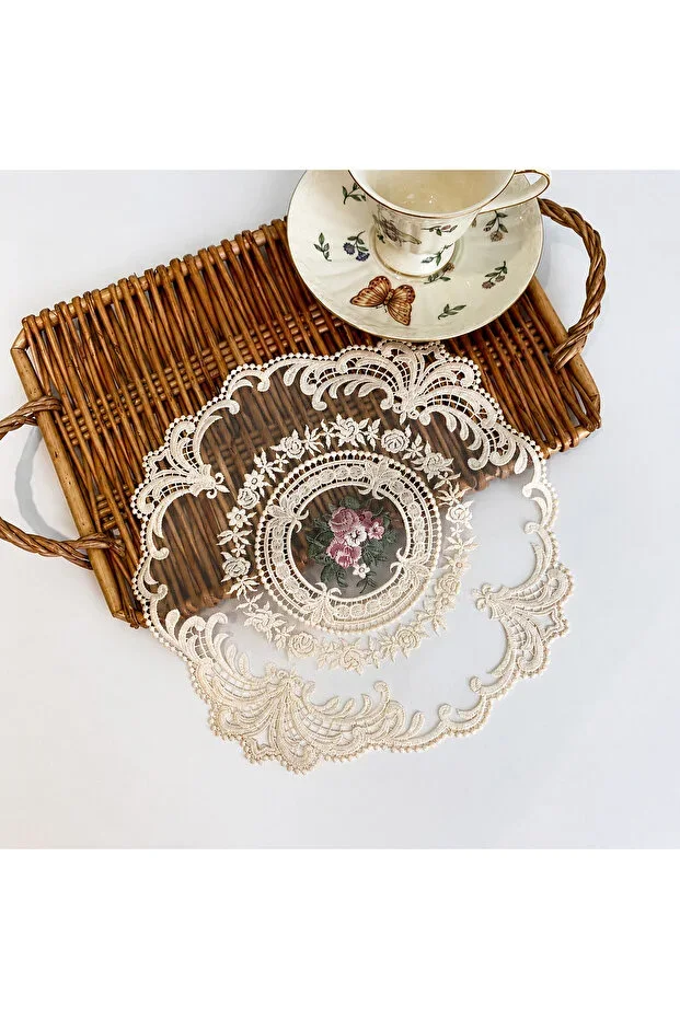 French Lace Tablecloth – Embroidered Tray and Presentation Cloth