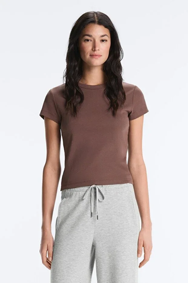 Oysho Fitted rib cotton blend T-shirt