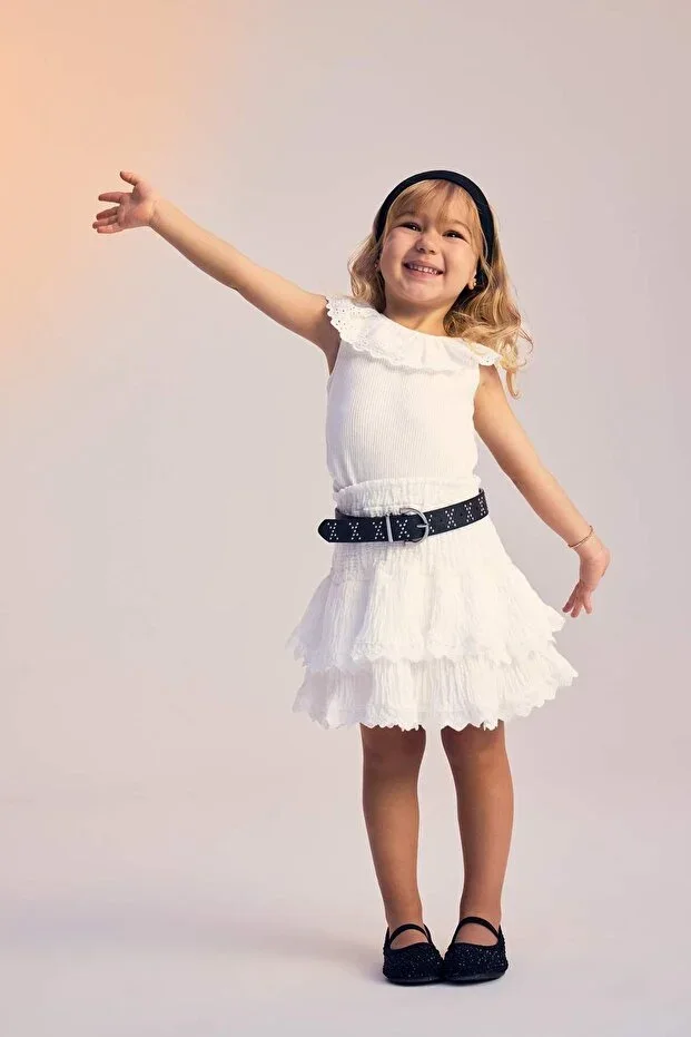 Elastic Waist Ruffled Muslin Skirt Baby Girl F6570A525SM