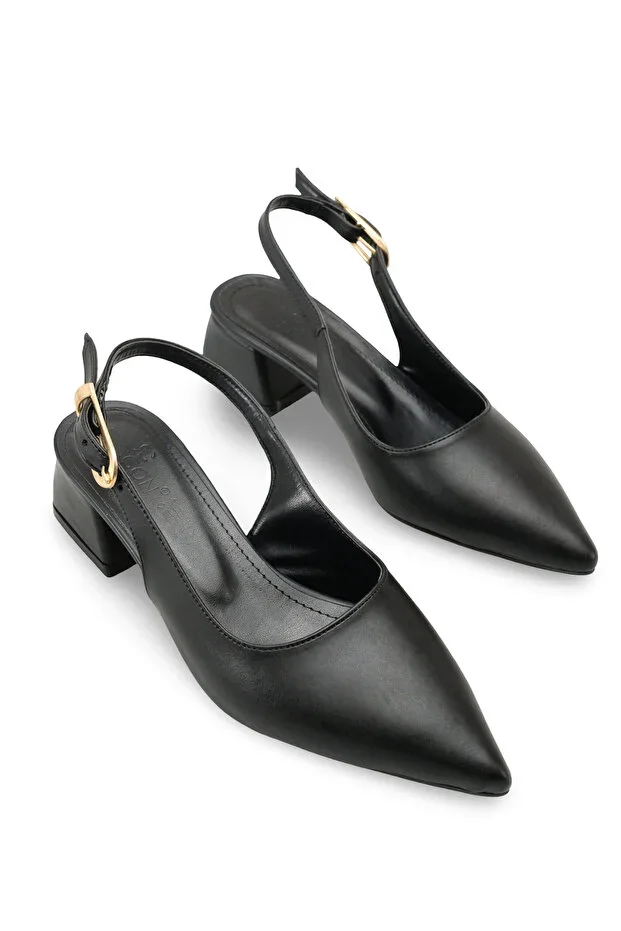 Alya Fia Women's Pointed Toe Backless Heeled Shoes 001295 Black