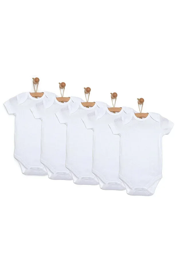 HelloBaby Unisex 5-Piece White Bodysuit Envelope Neck Short Sleeve White