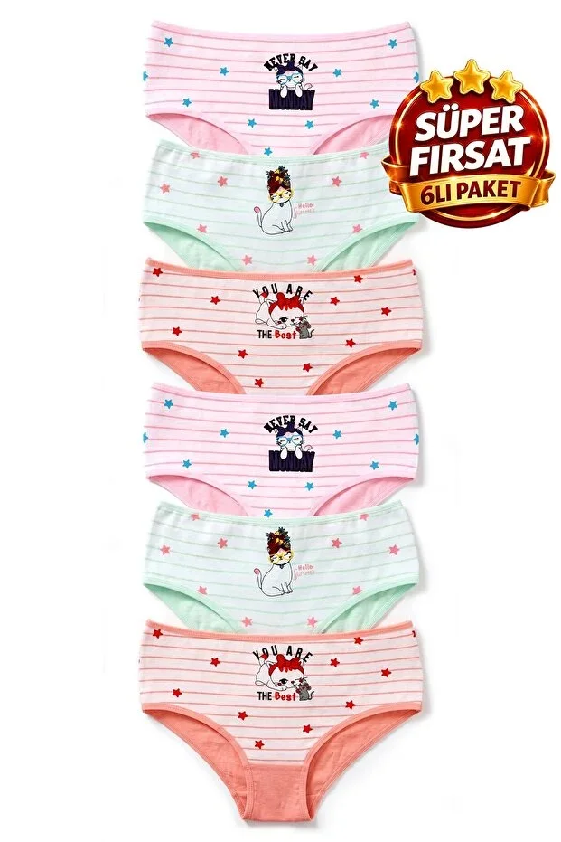Girls' 6-Pack Cotton Panties Printed Special Flexible Fit (K200)