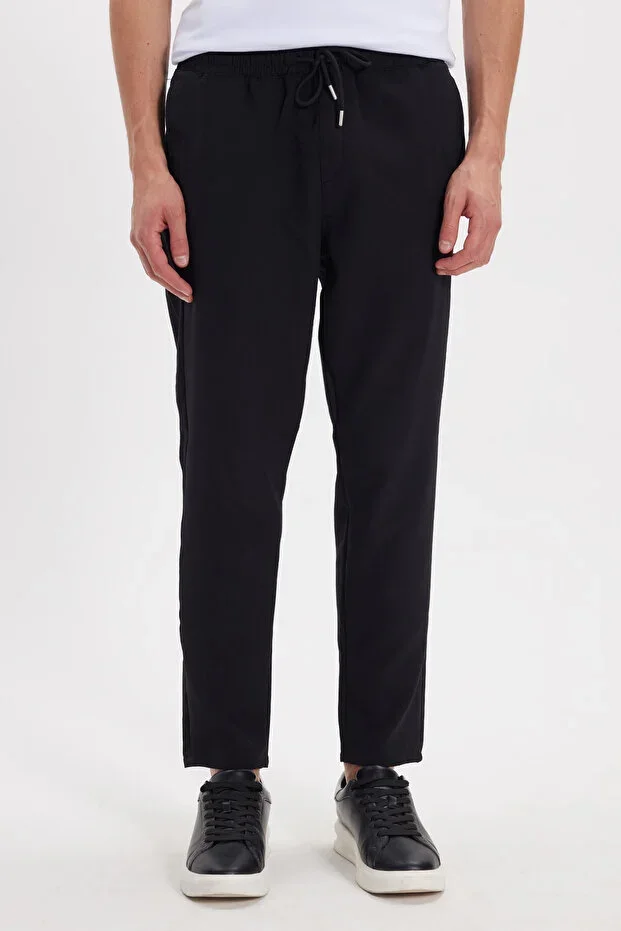 Men's Regular Fit Jogger Black Pants with Elastic Waistband and Drawstring, Comfortable Fit, Side Pockets